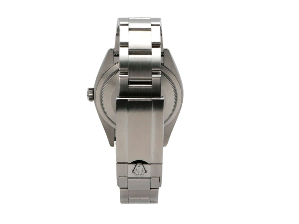 Rückansicht der Rolex Explorer 36 Edelstahl 124270 mit Oyster Armband und Faltschließe.