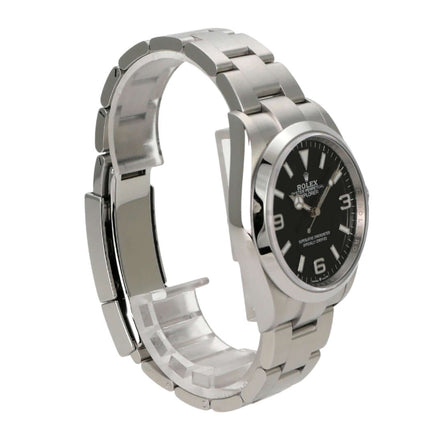 Rolex Explorer 36 Edelstahl 124270, Edelstahlarmband, schwarzes Zifferblatt mit arabischen Ziffern