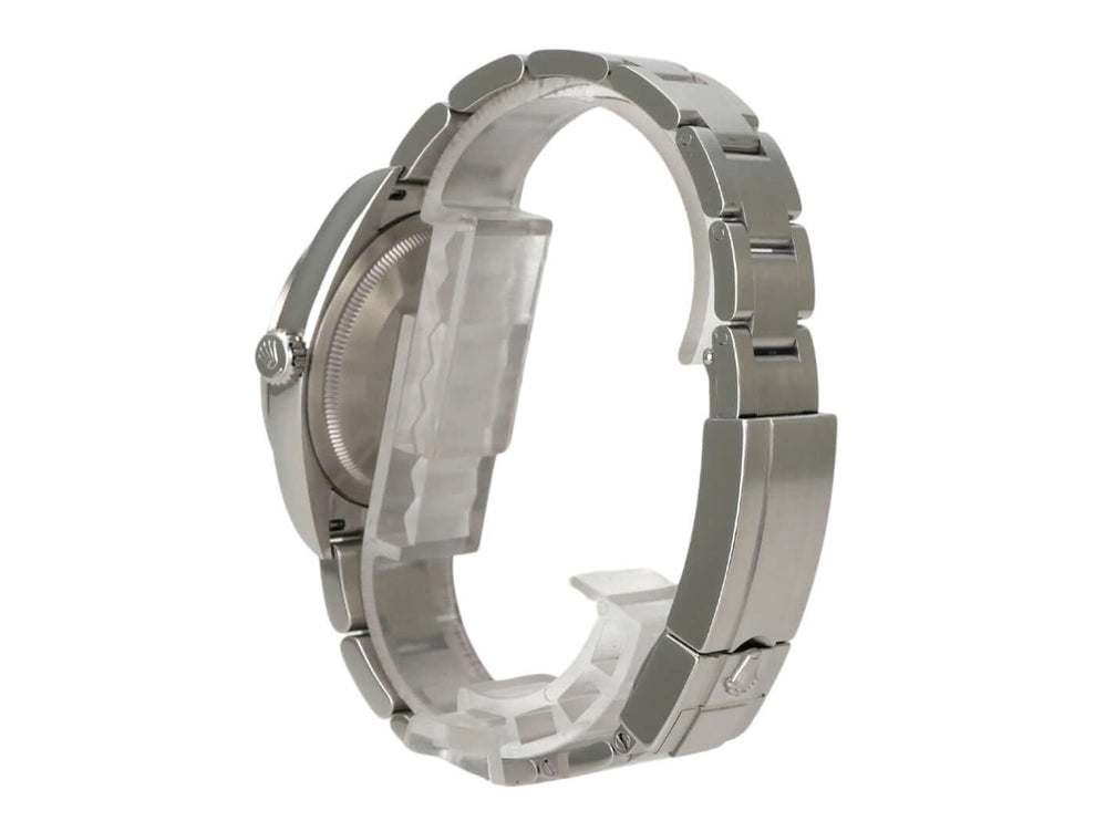 Rolex Explorer 36 Edelstahl 124270 Armband aus Edelstahl, seitliche Ansicht des Gehäuses.