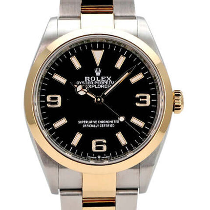 Rolex Explorer 36 Edelstahl Gelbgold 124273 mit schwarzem Zifferblatt und Oyster-Armband