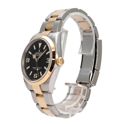 Rolex Explorer 36 Edelstahl Gelbgold 124273 mit schwarzem Zifferblatt, 18 kt Gelbgold-Lünette und Oyster-Armband