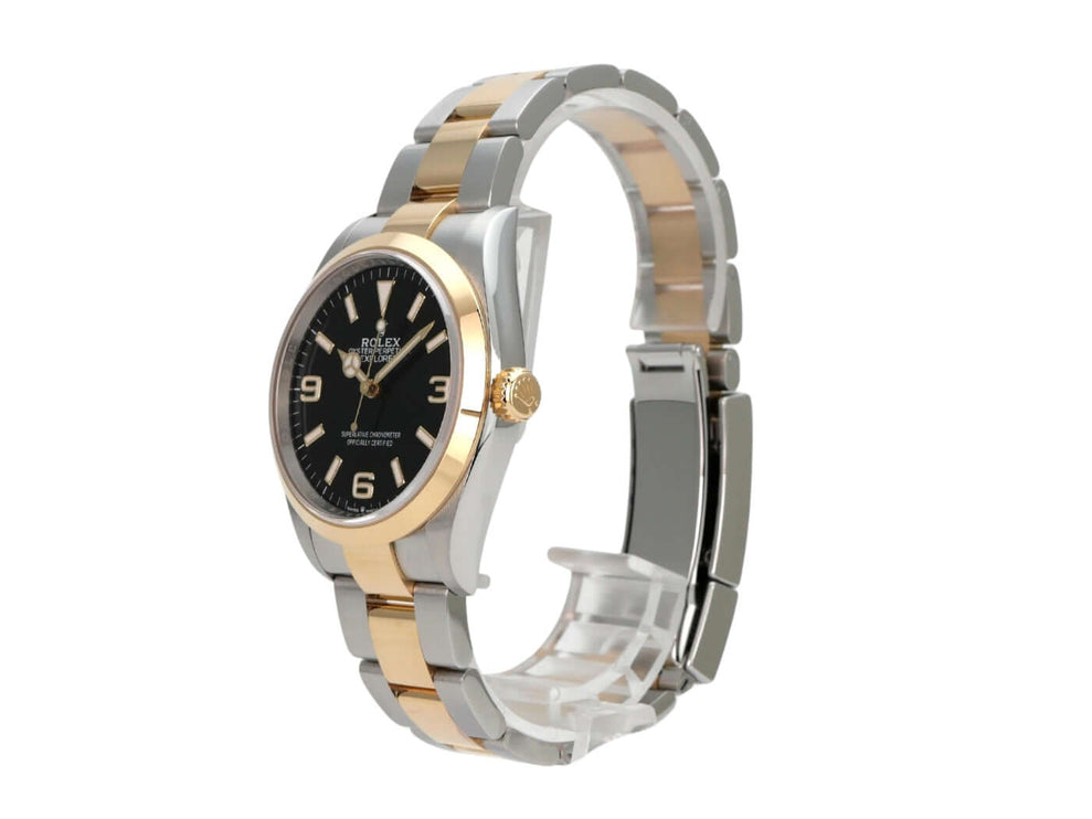 Rolex Explorer 36 Edelstahl Gelbgold 124273 mit schwarzem Zifferblatt und Oyster-Armband
