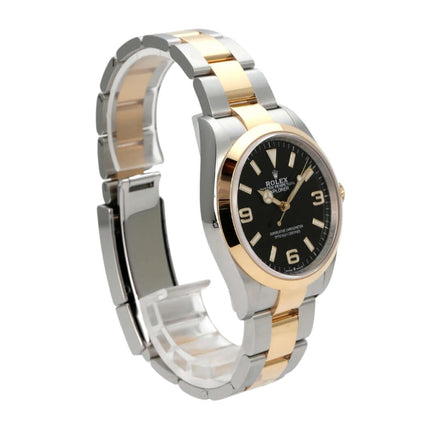 Rolex Explorer 36 Edelstahl Gelbgold 124273 mit schwarzem Zifferblatt, 18 kt Gelbgold-Lünette und Oyster-Armband