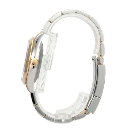 Rolex Explorer 36 Edelstahl Gelbgold 124273: Seitenansicht mit Oyster-Armband und 18 kt Gelbgold-Lünette
