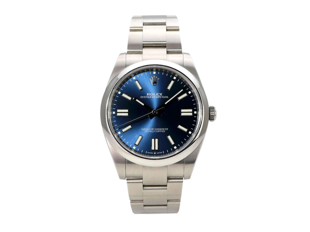 Rolex Oyster Perpetual 41 Ref. 124300 Blau Uhr mit blauen Zifferblatt und Edelstahlarmband