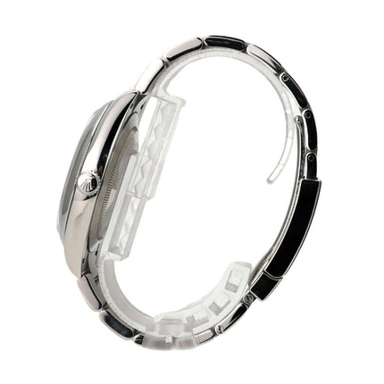 Rolex Oyster Perpetual 41 Ref. 124300 Blau seitliche Ansicht des Edelstahlgehäuses und Armbands.