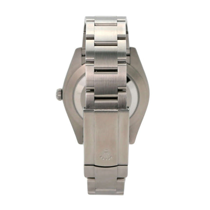 Rolex Oyster Perpetual 41 Ref. 124300 Blau Ansicht von hinten mit Edelstahlband und Faltschließe.