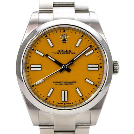 Rolex Oyster Perpetual 41 Ref. 124300 Gelb, gelbes Zifferblatt, Edelstahl, Automatik, 41 mm