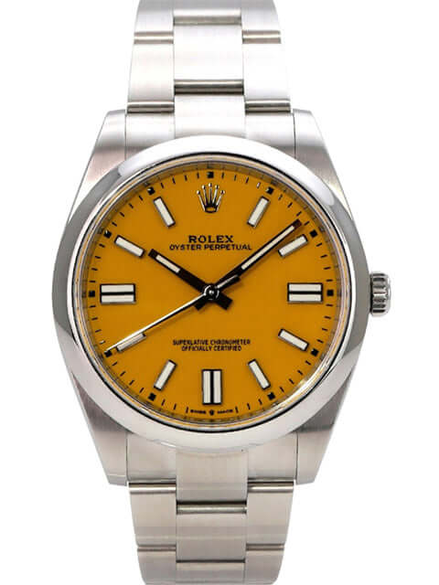 Rolex Oyster Perpetual 41 Ref. 124300 Gelb, gelbes Zifferblatt, Edelstahl, Automatik, 41 mm