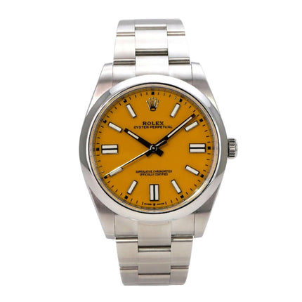 Rolex Oyster Perpetual 41 Ref. 124300 Gelb, gelbes Zifferblatt, Edelstahl, Automatik, gebraucht, sehr guter Zustand