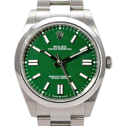 Rolex Oyster Perpetual 41 Ref. 124300 Grün, grüne Zifferblatt Edelstahl, 41 mm, Automatik, gebraucht