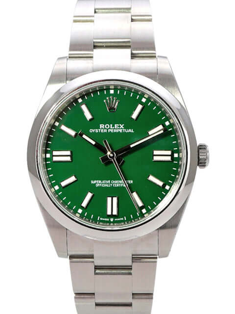 Rolex Oyster Perpetual 41 Ref. 124300 Grün, grüne Zifferblatt Edelstahl, 41 mm, Automatik, gebraucht