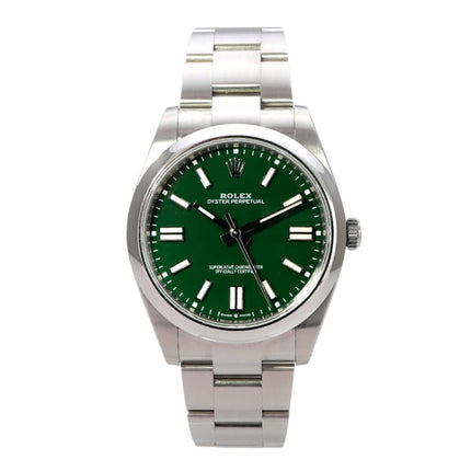 Rolex Oyster Perpetual 41 Ref. 124300 Grün, Edelstahlarmband, grünes Zifferblatt, 41 mm, gebraucht