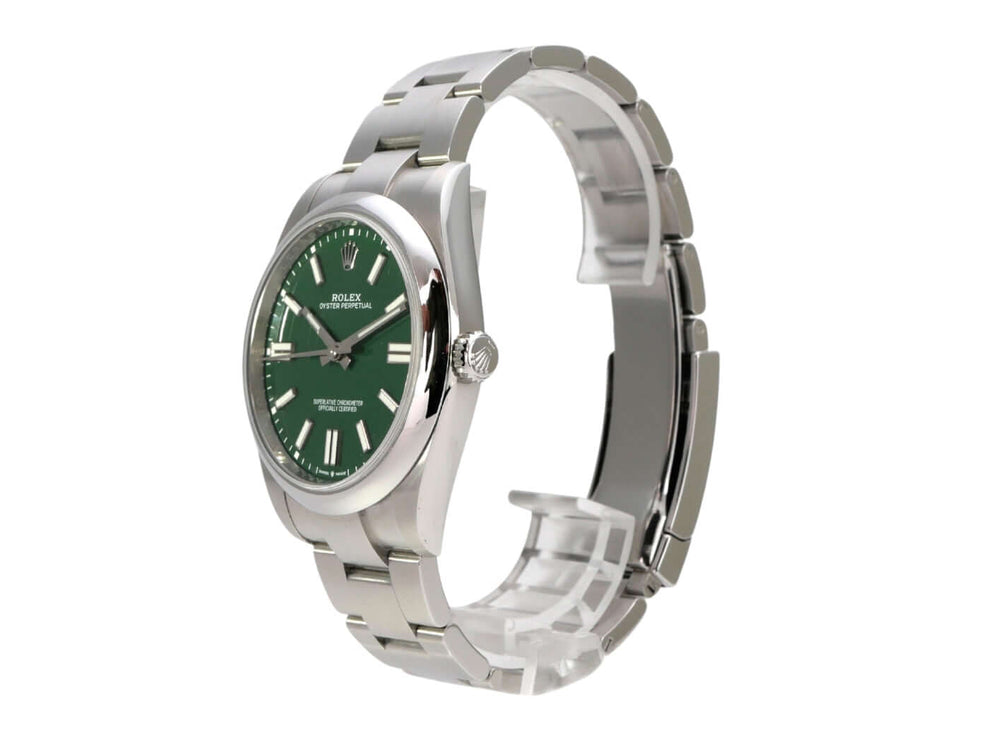Rolex Oyster Perpetual 41 Ref. 124300 Grün, grüne Zifferblatt-Uhr aus Edelstahl mit Oysterband, 41 mm