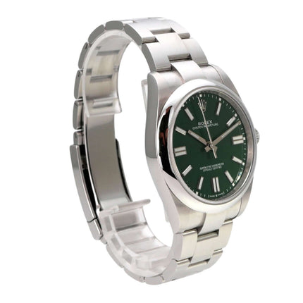 Rolex Oyster Perpetual 41 Ref. 124300 Grün, grüne Zifferblatt Edelstahl Uhr mit Oysterband, gebrauchter Zustand