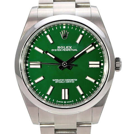 Rolex Oyster Perpetual 41 Ref. 124300 Grün mit grünem Zifferblatt und Edelstahlarmband