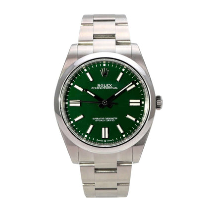 Rolex Oyster Perpetual 41 Ref. 124300 Grün mit grünem Zifferblatt, Edelstahlband und 41-mm-Gehäuse