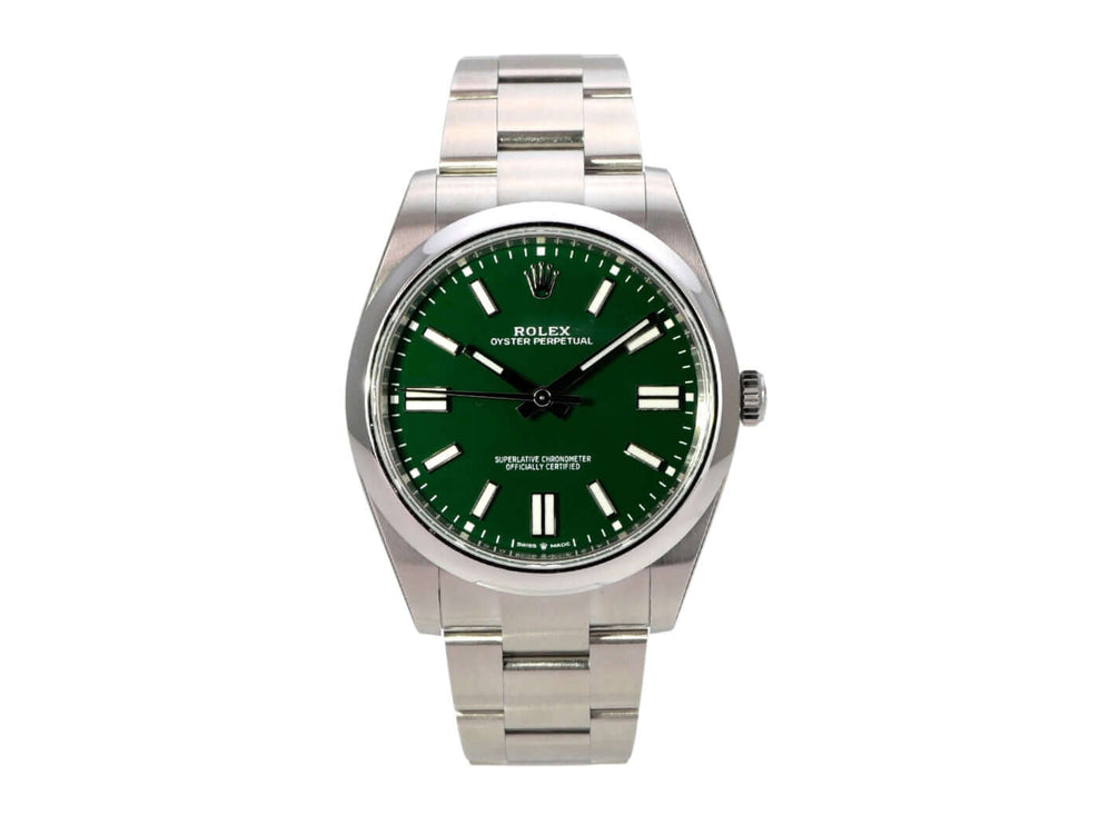 Rolex Oyster Perpetual 41 Ref. 124300 Grün mit grünem Zifferblatt, Edelstahlband und 41-mm-Gehäuse