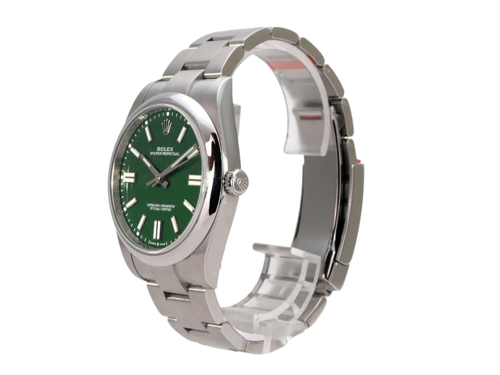 Rolex Oyster Perpetual 41 Ref. 124300 Grün mit grünem Zifferblatt, Edelstahlband und 41-mm-Gehäuse