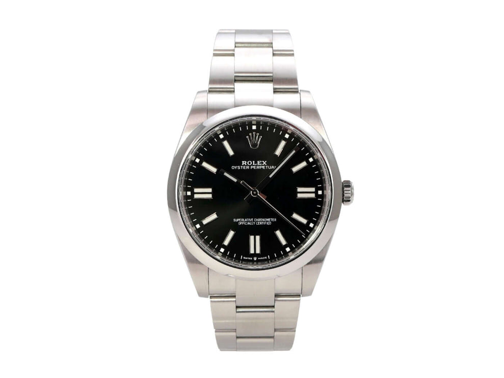 Rolex Oyster Perpetual 41 Ref. 124300 Schwarz Uhr mit schwarzem Zifferblatt und Edelstahlarmband
