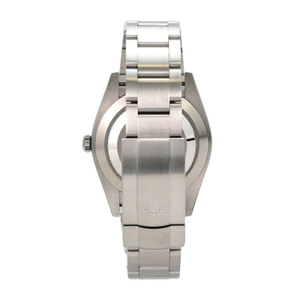 Rolex Oyster Perpetual 41 Ref. 124300 Schwarz Rückansicht des Edelstahlgehäuses und Armbands.