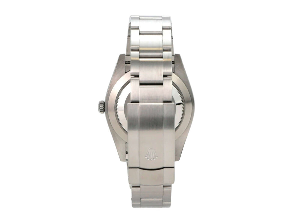 Rolex Oyster Perpetual 41 Ref. 124300 Schwarz Rückansicht des Edelstahlgehäuses und Armbands.