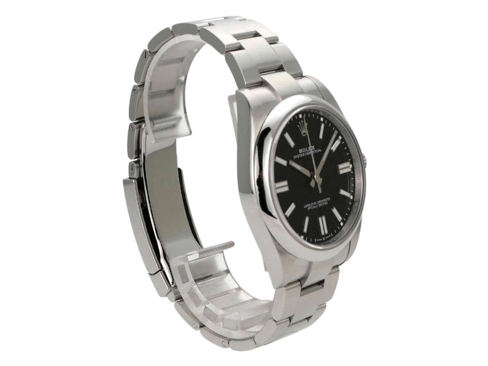 Rolex Oyster Perpetual 41 Ref. 124300 in Edelstahl mit schwarzem Zifferblatt, automatisches Uhrwerk, sehr guter Zustand.