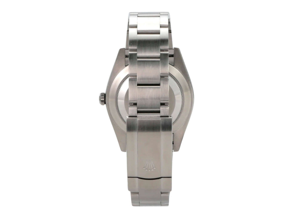Rolex Oyster Perpetual 41 Ref. 124300 Schwarz, Edelstahlband, Rückansicht der Uhr, sehr guter Zustand, 2022 Modell.