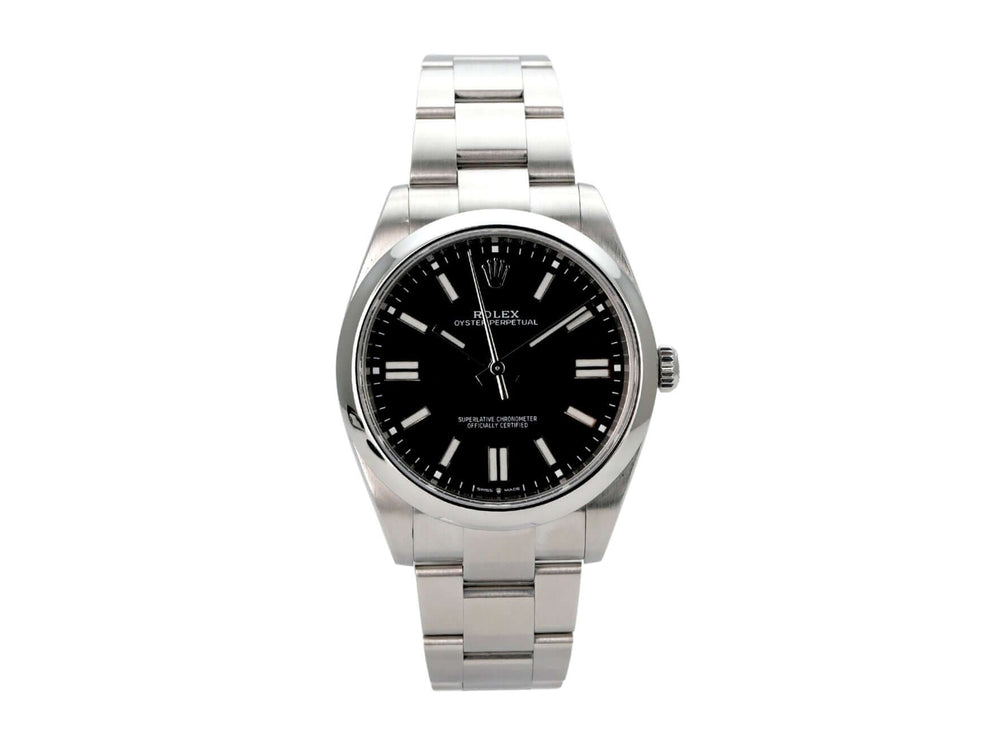 Rolex Oyster Perpetual 41 Ref. 124300 Schwarz mit schwarzem Zifferblatt und Edelstahlband