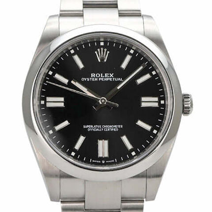 Rolex Oyster Perpetual 41 Ref. 124300 Schwarz mit schwarzem Zifferblatt und Oyster Edelstahlband.