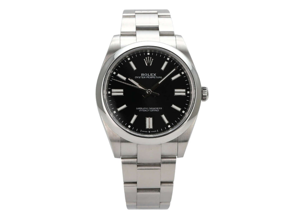 Rolex Oyster Perpetual 41 Ref. 124300 Schwarz Edelstahl mit schwarzem Zifferblatt und Oyster Edelstahlband.