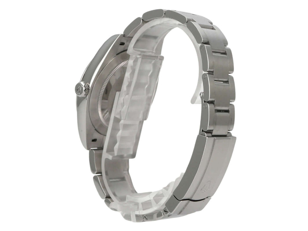 Rolex Oyster Perpetual 41 Ref. 124300 Schwarz seitliche Ansicht des Edelstahlarmbands und Gehäuses.