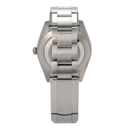 Rolex Oyster Perpetual 41 Ref. 124300 Schwarz mit poliertem Edelstahlband und Rückansicht.