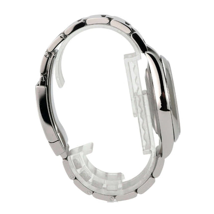 Rolex Oyster Perpetual 41 Ref. 124300 Silber seitliche Ansicht mit Edelstahlband und Gehäuse.