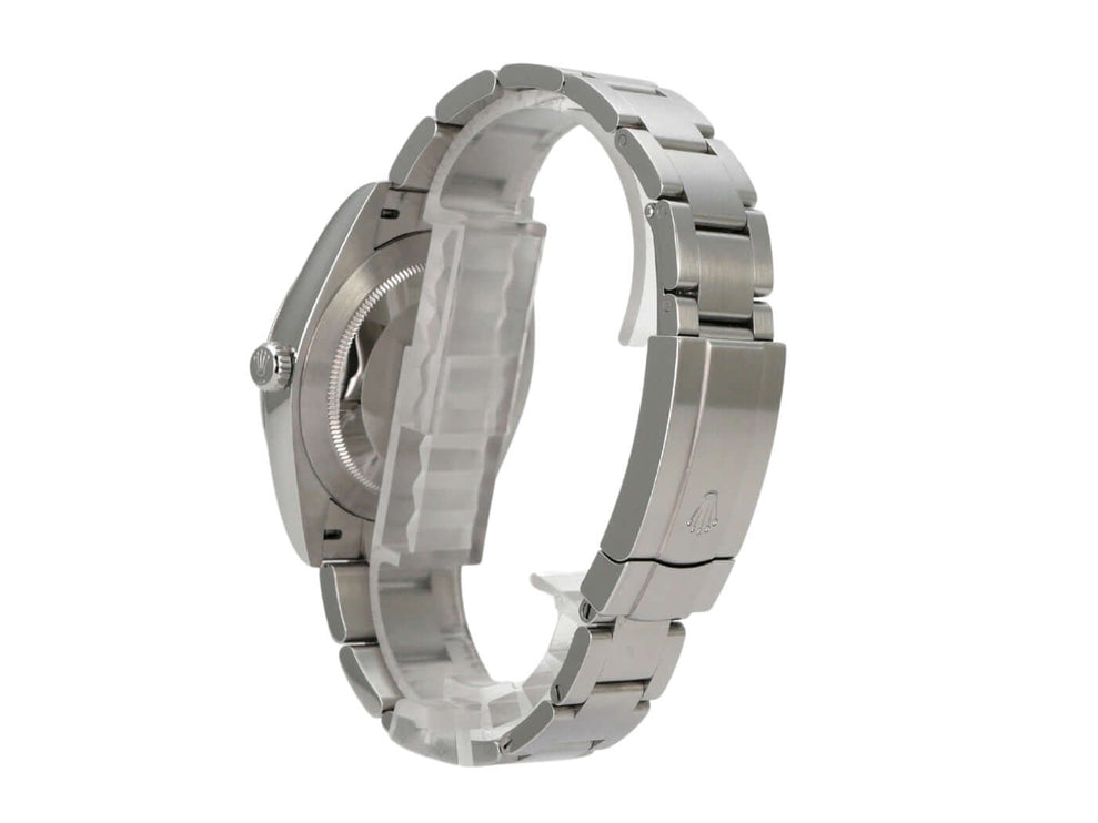 Rolex Oyster Perpetual 41 Ref. 124300 Silber detailierte Ansicht des Edelstahlarmbands und Gehäuses