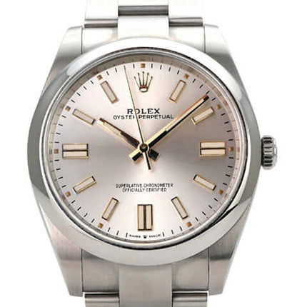 Rolex Oyster Perpetual 41 Ref. 124300 Silber mit Edelstahlband und silberfarbenem Zifferblatt, Automatik-Uhr.