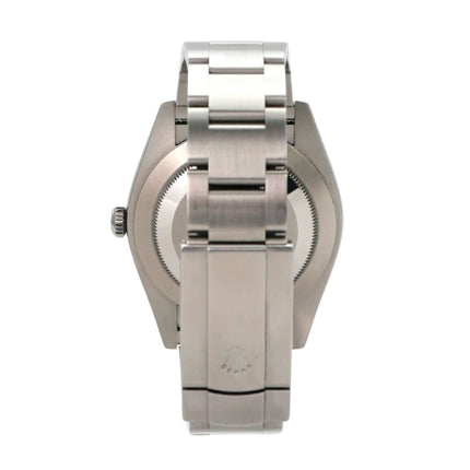 Rolex Oyster Perpetual 41 Ref. 124300 Silber Rückansicht der Uhr mit Edelstahlgehäuse und -band.