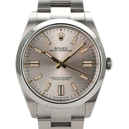 Rolex Oyster Perpetual 41 Ref. 124300 mit silbernem Zifferblatt und Edelstahlarmband, 2023, in sehr gutem Zustand