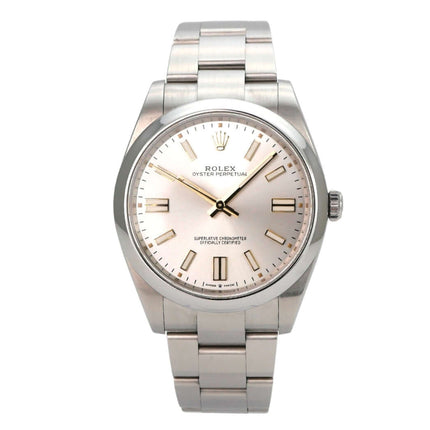 Rolex Oyster Perpetual 41 Ref. 124300 Silber mit silberfarbenem Zifferblatt und Edelstahlband.