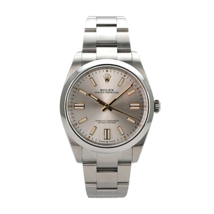 Rolex Oyster Perpetual 41 Ref. 124300 mit silbernem Zifferblatt und Edelstahlband, hervorragender Zustand, wasserdicht, Automatik.