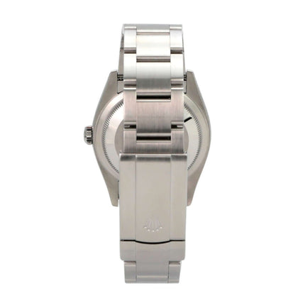 Rolex Oyster Perpetual 36 126000 Candy Pink Armband aus Edelstahl, Rückansicht der Uhr.