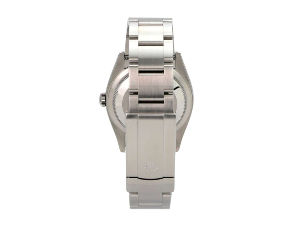 Rolex Oyster Perpetual 36 126000 Candy Pink Armband aus Edelstahl, Rückansicht der Uhr.