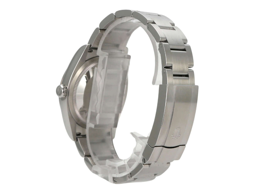 Rolex Oyster Perpetual 36 126000 Grün Edelstahl Armband Ansicht von der Seite mit Faltschließe