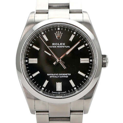 Rolex Oyster Perpetual 36 Ref. 126000 mit schwarzem Zifferblatt und Edelstahlarmband, Automatik, 70 Stunden Gangreserve.