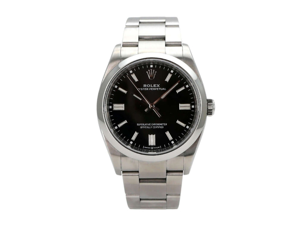Rolex Oyster Perpetual 36 Ref. 126000 mit schwarzem Zifferblatt und Edelstahlarmband, gebraucht, sehr guter Zustand.