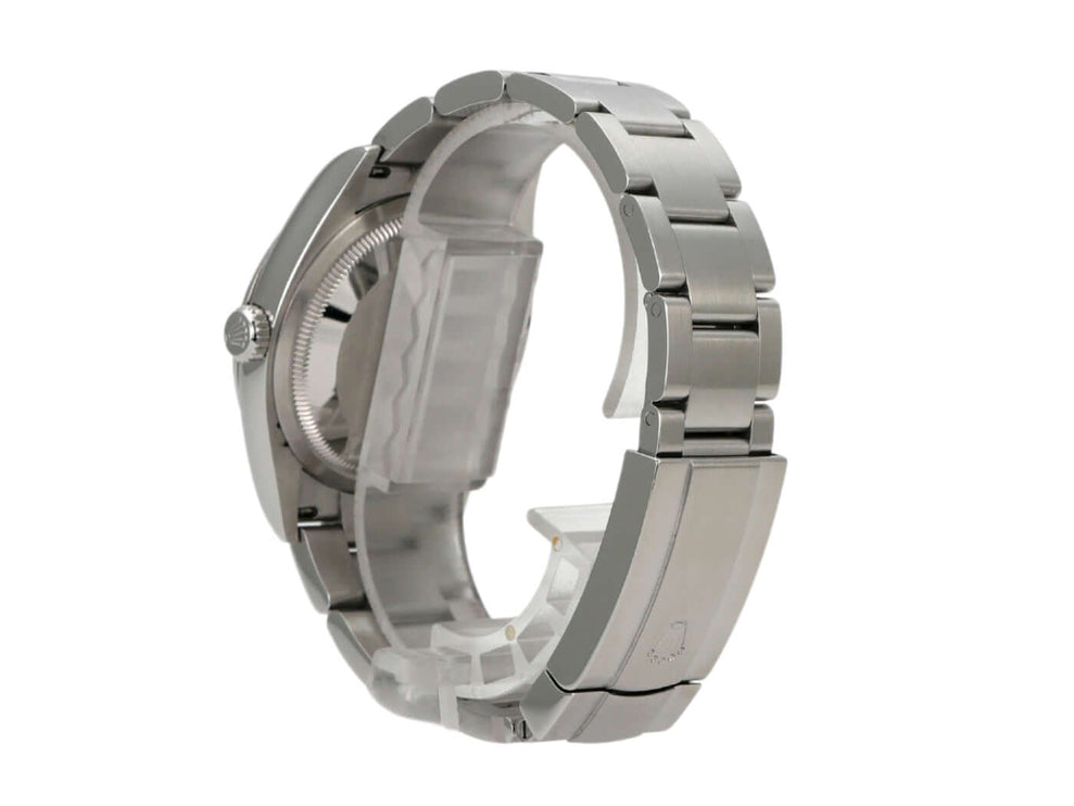 Detailansicht des Rolex Oyster Perpetual 36 mit Edelstahlarmband und Faltschließe.