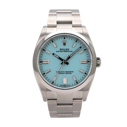 Rolex Oyster Perpetual 36 126000 Türkisblau mit Edelstahlarmband und türkisblauem Zifferblatt