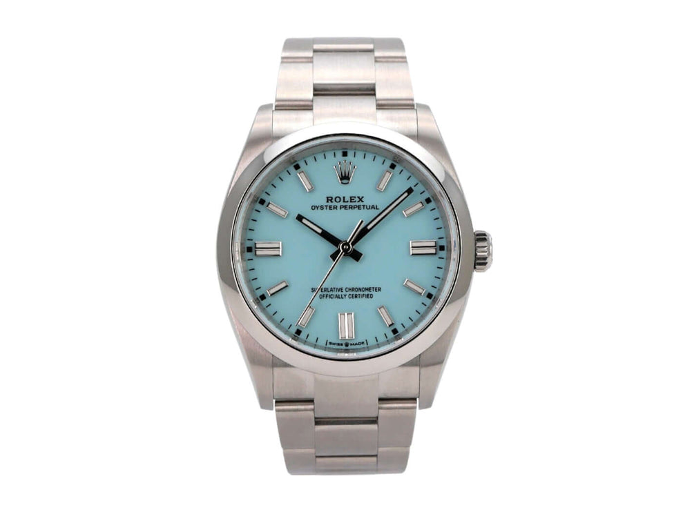 Rolex Oyster Perpetual 36 126000 Türkisblau mit Edelstahlarmband und türkisblauem Zifferblatt