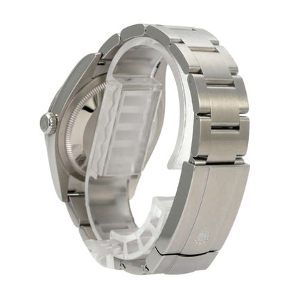 Rolex Oyster Perpetual 36 126000 Türkisblau Edelstahlarmband Detailansicht, poliert und satiniert.