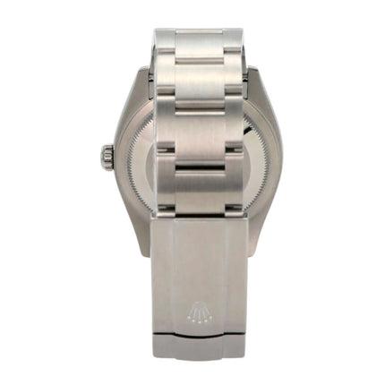Rolex Oyster Perpetual 36 126000 Türkisblau Rückansicht des Edelstahlarmbands.